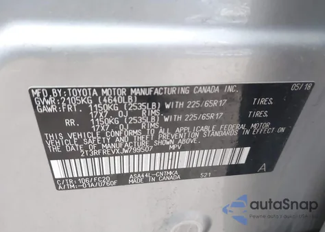 2018 Toyota Rav4 Xle из США, поврежденный, VIN 2T3RFREVXJW799507